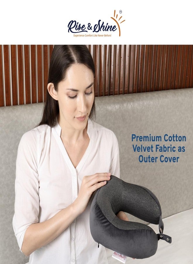 Rise & Shine Memory Foam Neck Pillow for Comfortable Travel in Flight, Car, Train - (11x11) Grey - Image 4